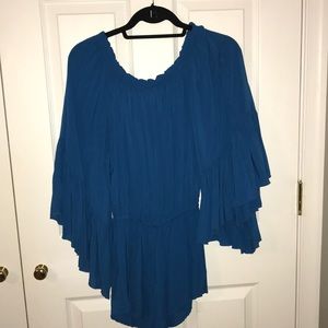 off the shoulder blue romper